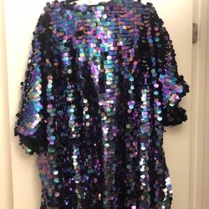 I heart raves dark mermaid sequin kimono one size